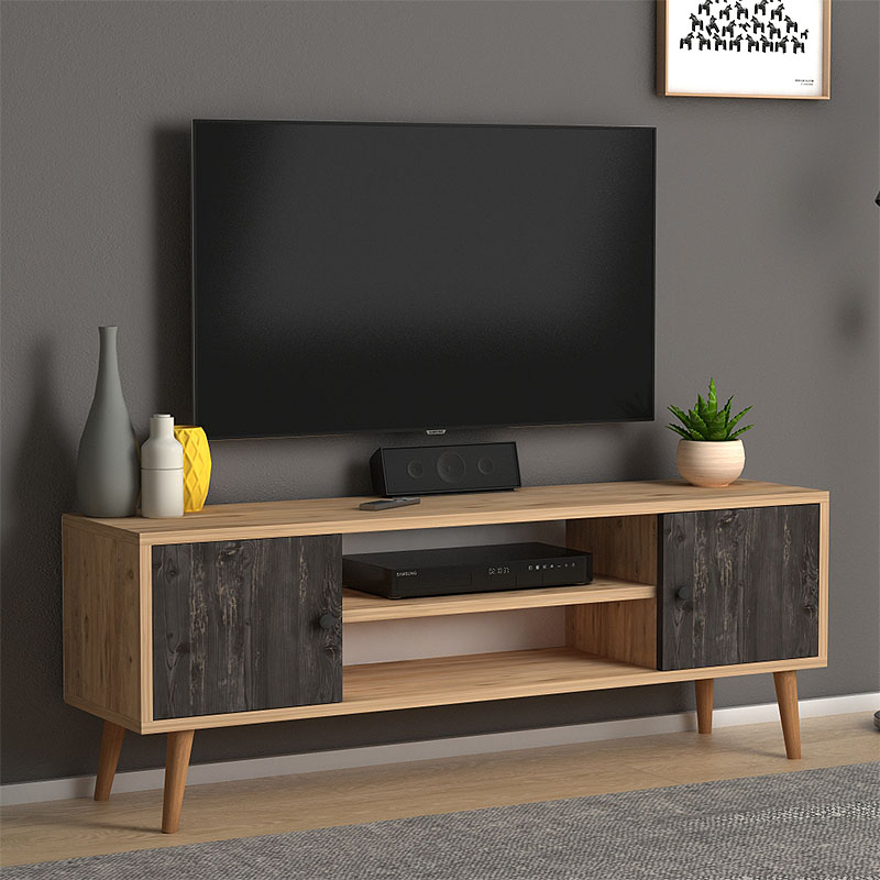 Έπιπλο τηλεόρασης Parma Megapap από μελαμίνη χρώμα industrial grey - oak 120x30x40εκ. Έπιπλο τηλεόρασης Parma Megapap από μελαμίνη χρώμα industrial grey - oak 120x30x40εκ.