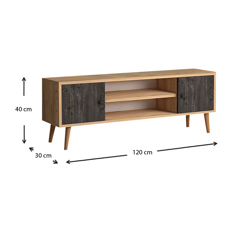 Έπιπλο τηλεόρασης Parma Megapap από μελαμίνη χρώμα industrial grey - oak 120x30x40εκ. Έπιπλο τηλεόρασης Parma Megapap από μελαμίνη χρώμα industrial grey - oak 120x30x40εκ.