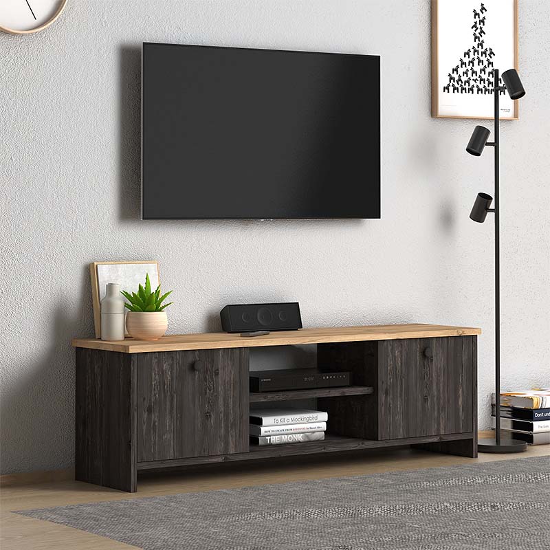 Έπιπλο τηλεόρασης Cube Megapap χρώμα pine - industrial grey 120x30x40εκ.