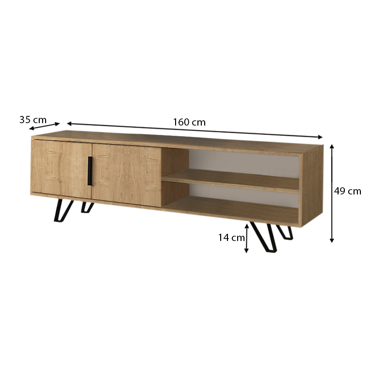Έπιπλο τηλεόρασης Foot Megapap από μελαμίνη χρώμα sonoma 160x35x49εκ. Έπιπλο τηλεόρασης Foot Megapap από μελαμίνη χρώμα sonoma 160x35x49εκ.