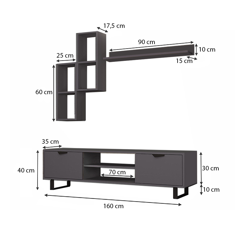 Σύνθεση τηλεόρασης Lonsa Megapap χρώμα γκρι 160x35x40εκ. Σύνθεση τηλεόρασης Lonsa Megapap χρώμα γκρι 160x35x40εκ.