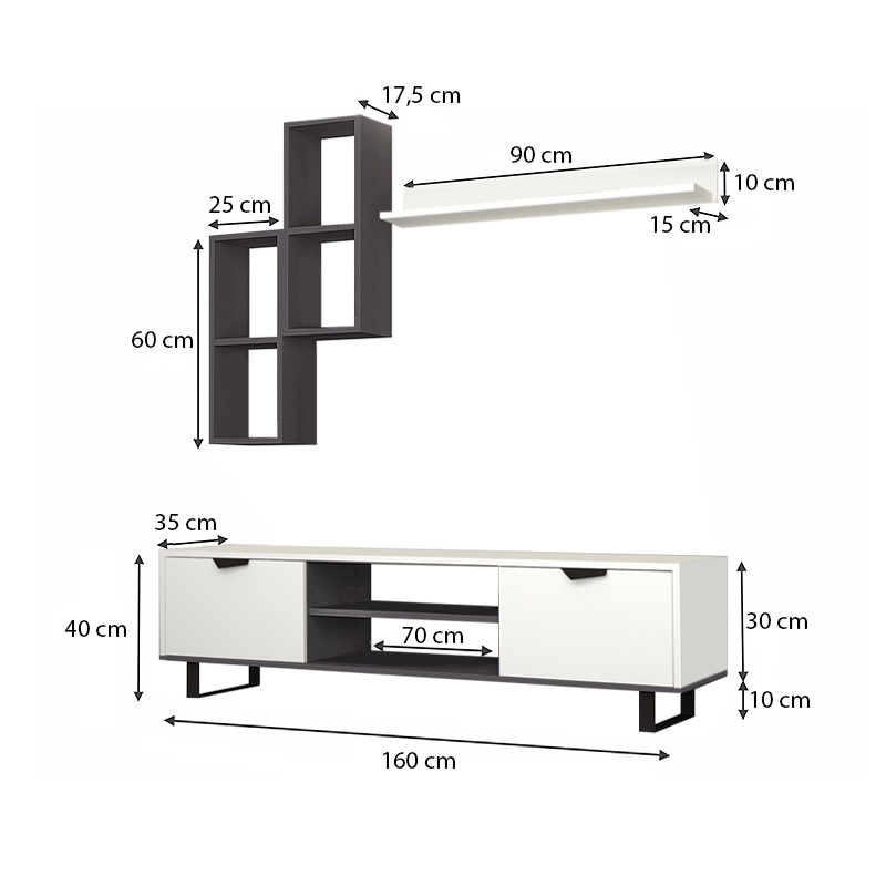 Σύνθεση τηλεόρασης Lonsa Megapap χρώμα λευκό 160x35x40εκ. Σύνθεση τηλεόρασης Lonsa Megapap χρώμα λευκό 160x35x40εκ.