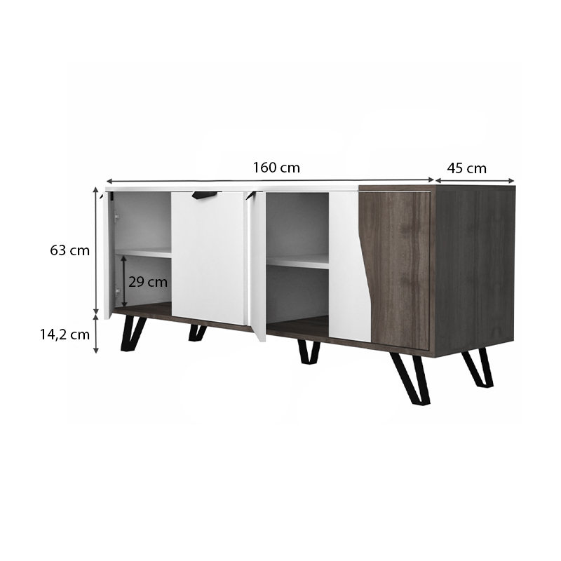 Μπουφές μελαμίνης Jasmine Megapap χρώμα λευκό - καρυδί 160x45x78εκ. Μπουφές μελαμίνης Jasmine Megapap χρώμα λευκό - καρυδί 160x45x78εκ.