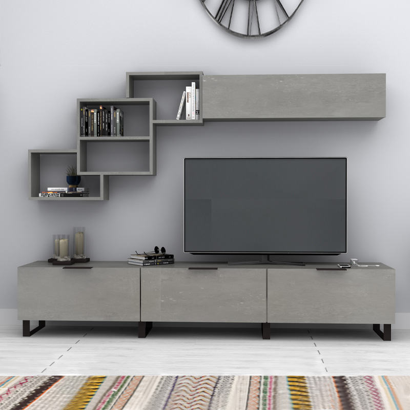 Σύνθεση τηλεόρασης Heydar Megapap χρώμα γκρι σκυροδέματος 210x35x40εκ.