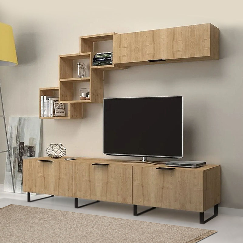 Σύνθεση τηλεόρασης Heydar Megapap χρώμα φυσικό οξιάς 210x35x50εκ. Σύνθεση τηλεόρασης Heydar Megapap χρώμα φυσικό οξιάς 210x35x50εκ.