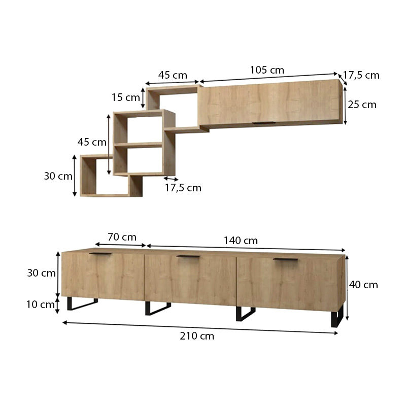 Σύνθεση τηλεόρασης Heydar Megapap χρώμα φυσικό οξιάς 210x35x50εκ. Σύνθεση τηλεόρασης Heydar Megapap χρώμα φυσικό οξιάς 210x35x50εκ.