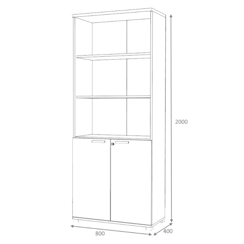 Βιβλιοθήκη γραφείου επαγγελματική Venturo Megapap χρώμα ανθρακί - φυσικό οξιάς 80x40x200εκ.