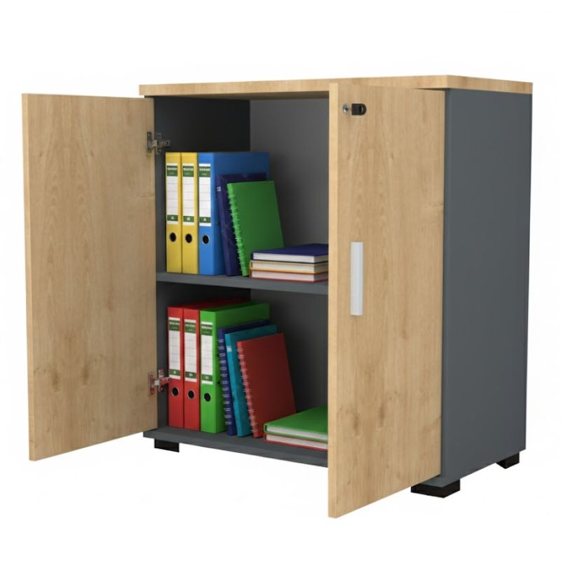 Ντουλάπι γραφείου επαγγελματικό Venturo Megapap χρώμα ανθρακί - φυσικό οξιάς 80x40x80εκ.