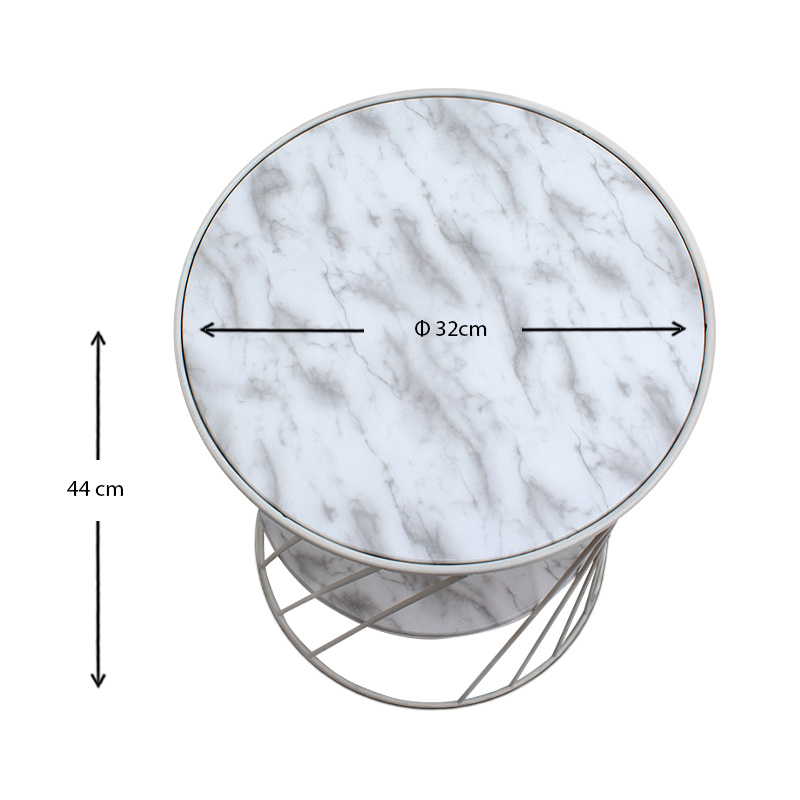 Βοηθητικό τραπεζάκι Jaspin Megapap μεταλλικό - Mdf χρώμα λευκό-λευκό εφέ μαρμάρου 32x32x44εκ.