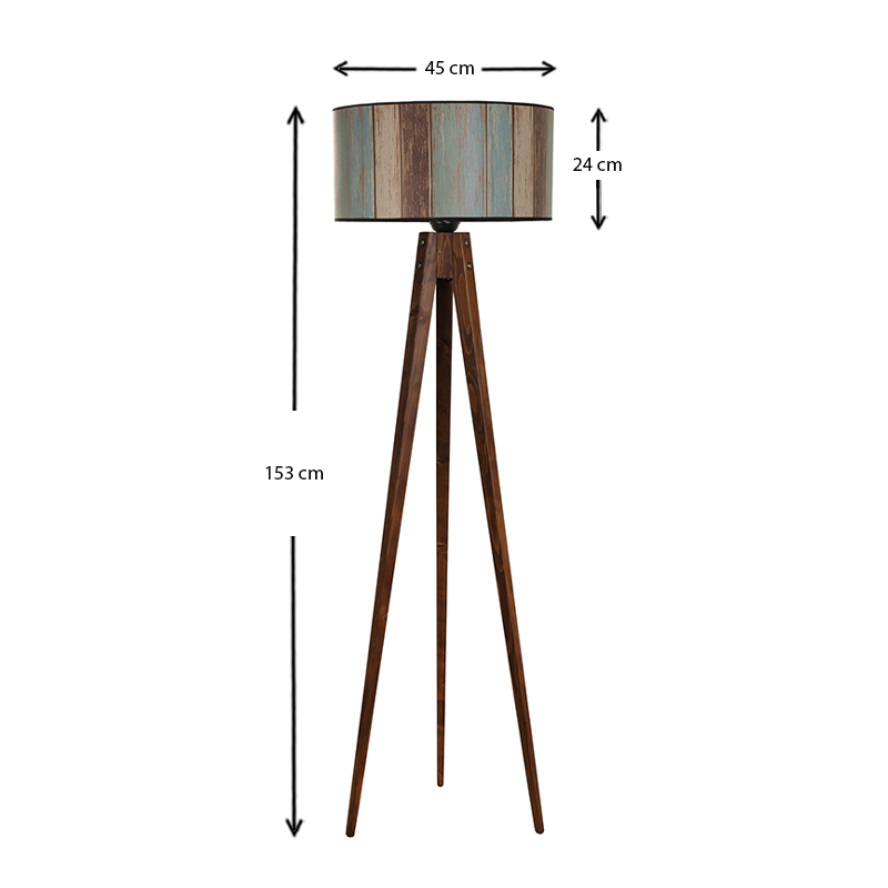 Φωτιστικό δαπέδου Nadine Megapap ξύλο/ύφασμα PVC χρώμα καρυδί - πολύχρωμο 50x45x153εκ.