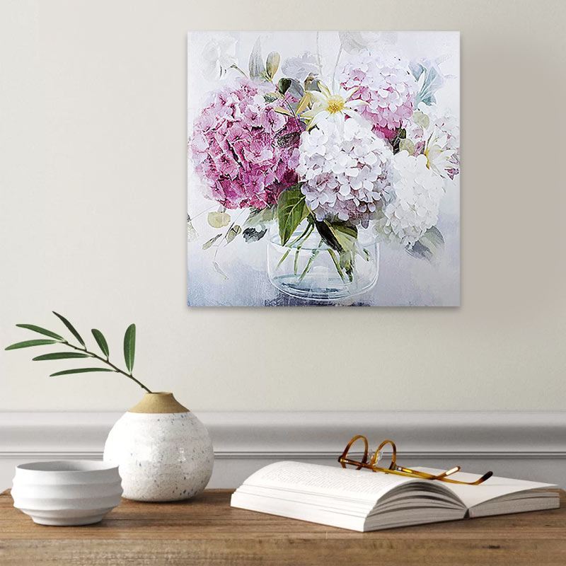 Πίνακας σε καμβά "Hydrangeas in vase" Megapap ψηφιακής εκτύπωσης 50x50x3εκ.