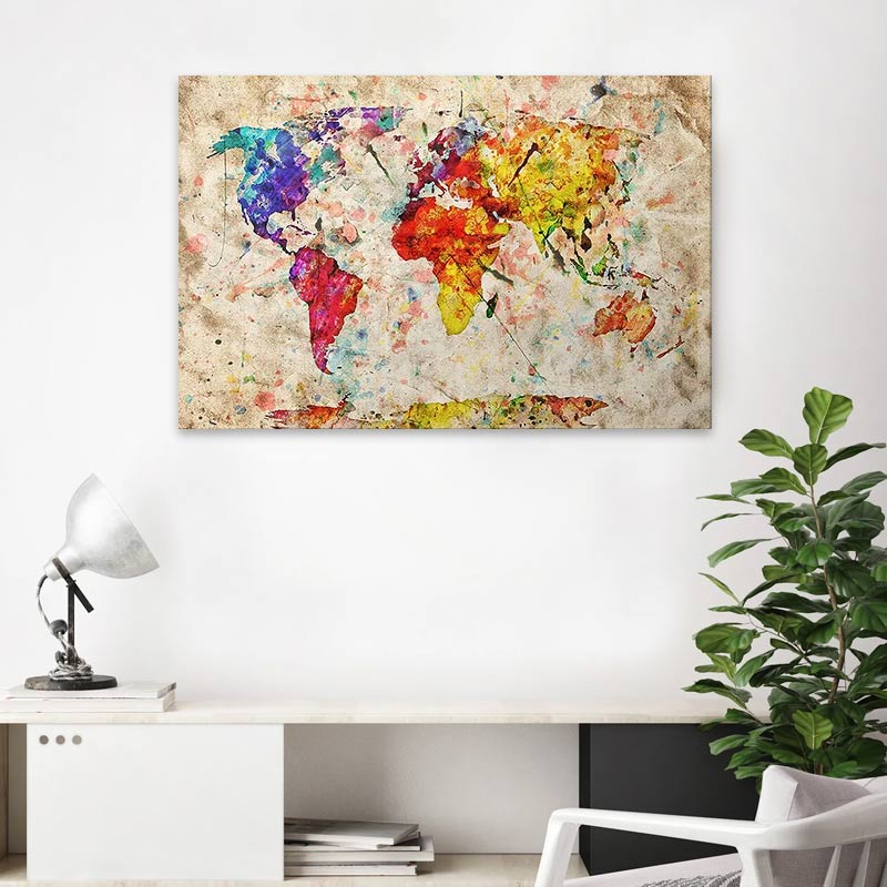 Πίνακας σε καμβά "Colorful World Map" Megapap ψηφιακής εκτύπωσης 75x50x3εκ.