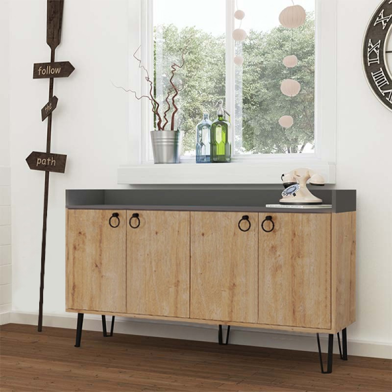 Μπουφές Dea Megapap χρώμα sapphire oak - ανθρακί 140x36x80εκ.