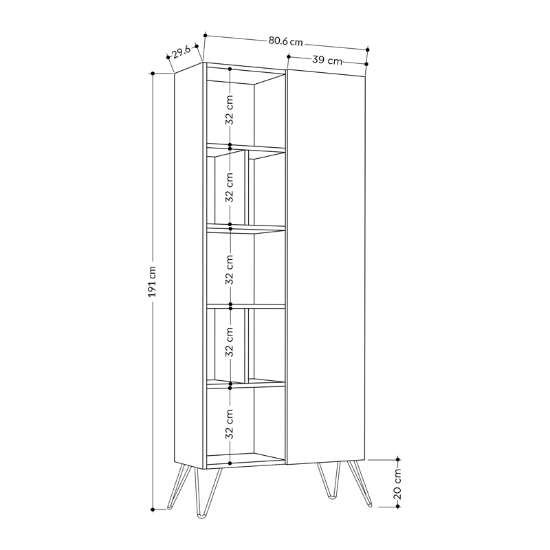 Βιβλιοθήκη Jedda Megapap χρώμα λευκό - φυσικό οξιάς 80,6x29,6x191εκ. Βιβλιοθήκη Jedda Megapap χρώμα λευκό - φυσικό οξιάς 80,6x29,6x191εκ.
