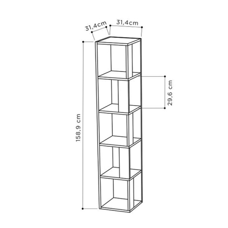 Βιβλιοθήκη γωνιακή Piano Megapap χρώμα ανοιχτό καρυδί 31,4x31,4x158,9εκ.