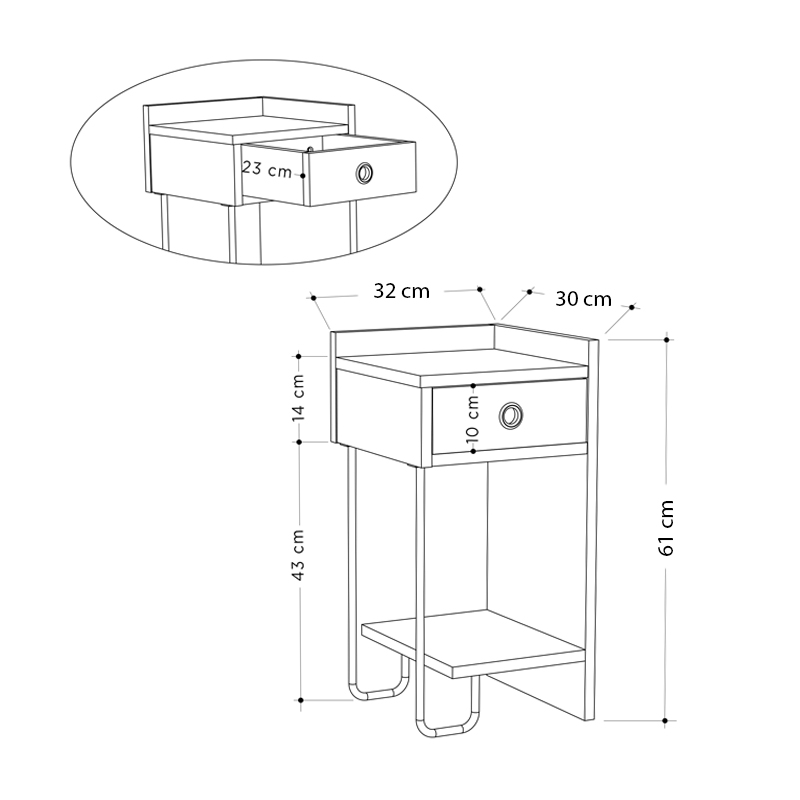 Κομοδίνο μελαμίνης Sirius Megapap δεξί χρώμα λευκό 32x30x61εκ. Κομοδίνο μελαμίνης Sirius Megapap δεξί χρώμα λευκό 32x30x61εκ.