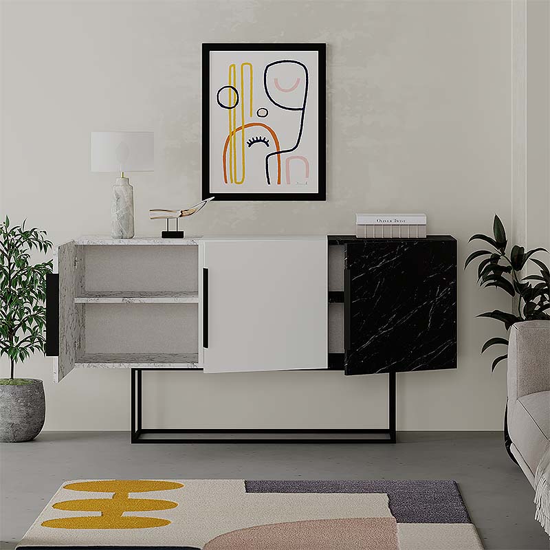 Μπουφές Tontini Megapap χρώμα λευκό - μαύρο εφέ μαρμάρου 150x42x79,5εκ. Μπουφές Tontini Megapap χρώμα λευκό - μαύρο εφέ μαρμάρου 150x42x79,5εκ.