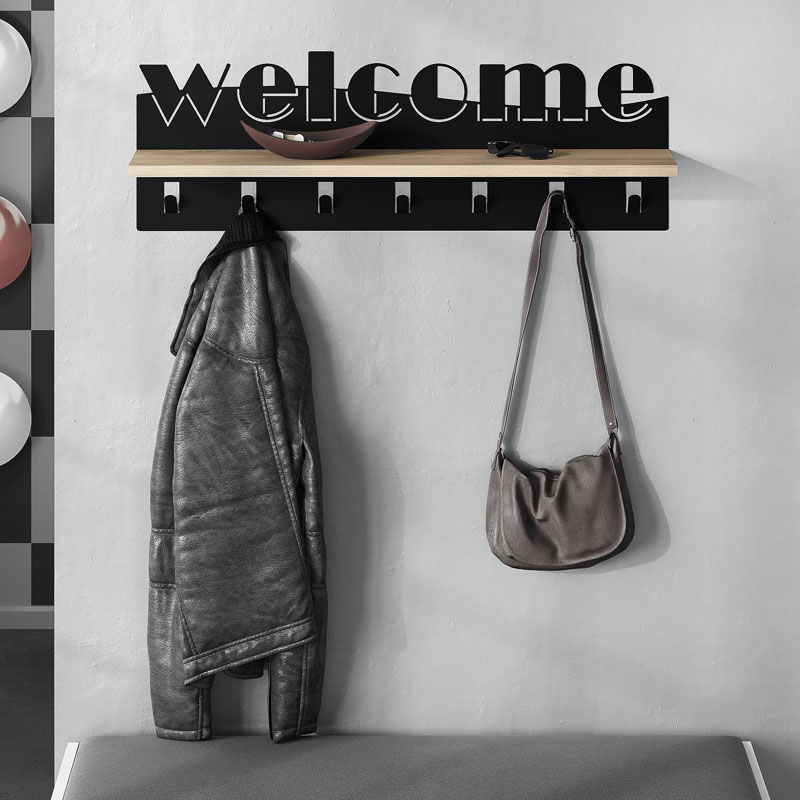 Κρεμάστρα τοίχου Welcome Megapap χρώμα μαύρο - sapphire oak 86x15,2x29εκ. Κρεμάστρα τοίχου Welcome Megapap χρώμα μαύρο - sapphire oak 86x15,2x29εκ.