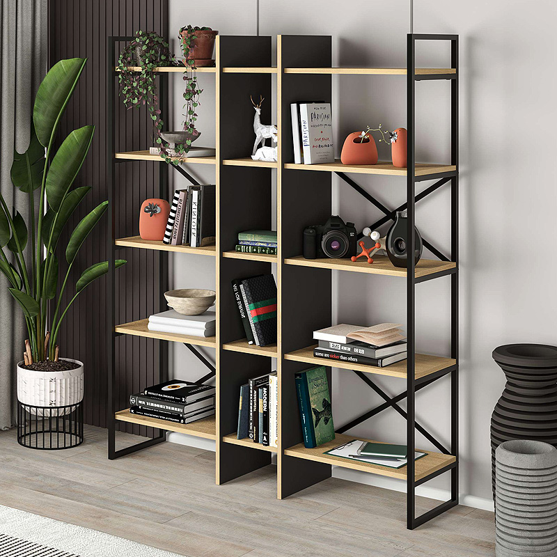 Βιβλιοθήκη Detroit Megapap χρώμα sapphire oak - silky black 143,5x35,2x175εκ. Βιβλιοθήκη Detroit Megapap χρώμα sapphire oak - silky black 143,5x35,2x175εκ.
