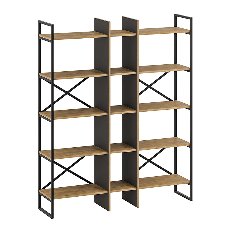 Βιβλιοθήκη Detroit Megapap χρώμα sapphire oak - silky black 143,5x35,2x175εκ. Βιβλιοθήκη Detroit Megapap χρώμα sapphire oak - silky black 143,5x35,2x175εκ.