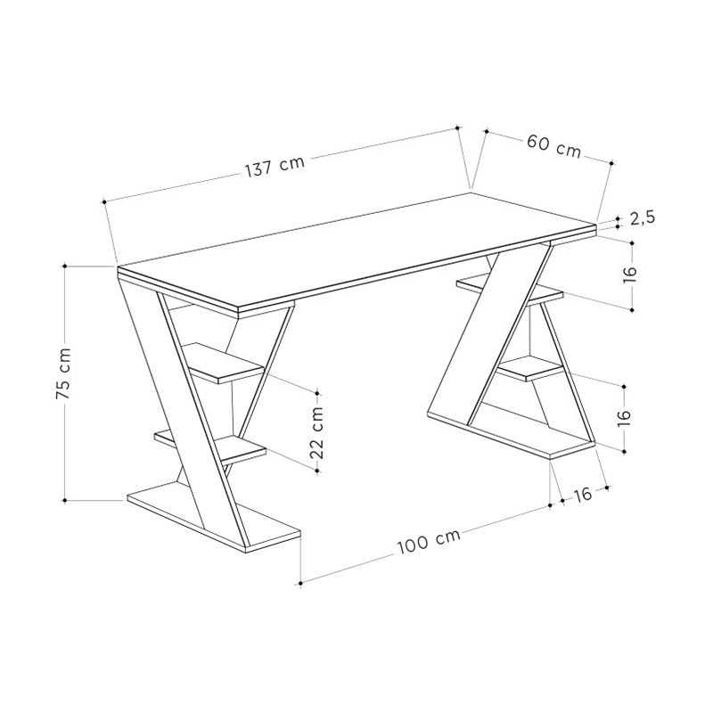 Γραφείο εργασίας Papillon Megapap χρώμα ανθρακί - λευκό 137x60x75εκ Γραφείο εργασίας Papillon Megapap χρώμα ανθρακί - λευκό 137x60x75εκ