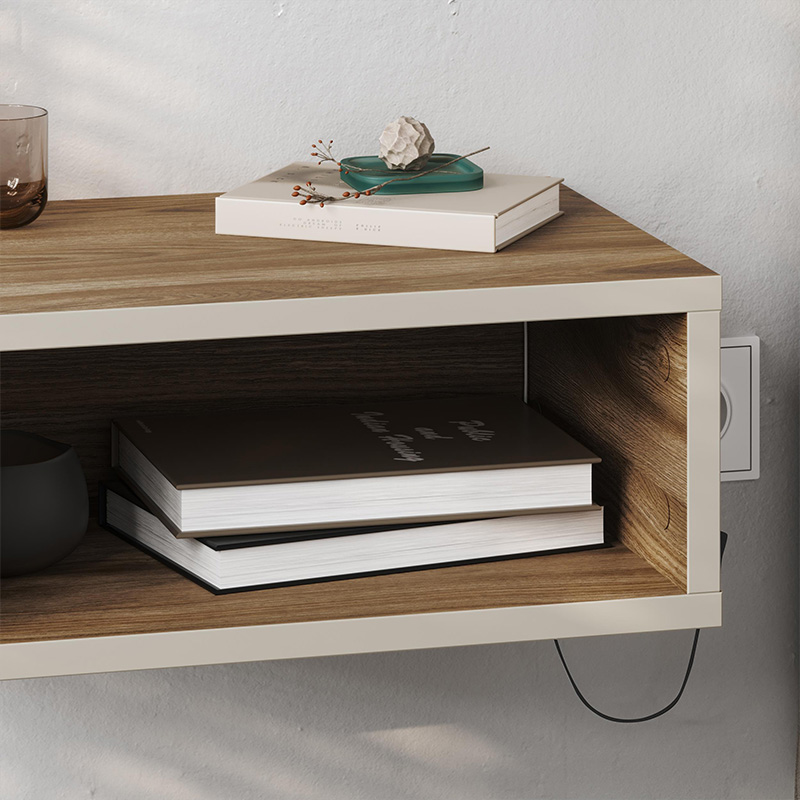 Κομοδίνο επιτοίχιο Brik Megapap με LED χρώμα καρυδί - sandstone 45x30x18εκ.