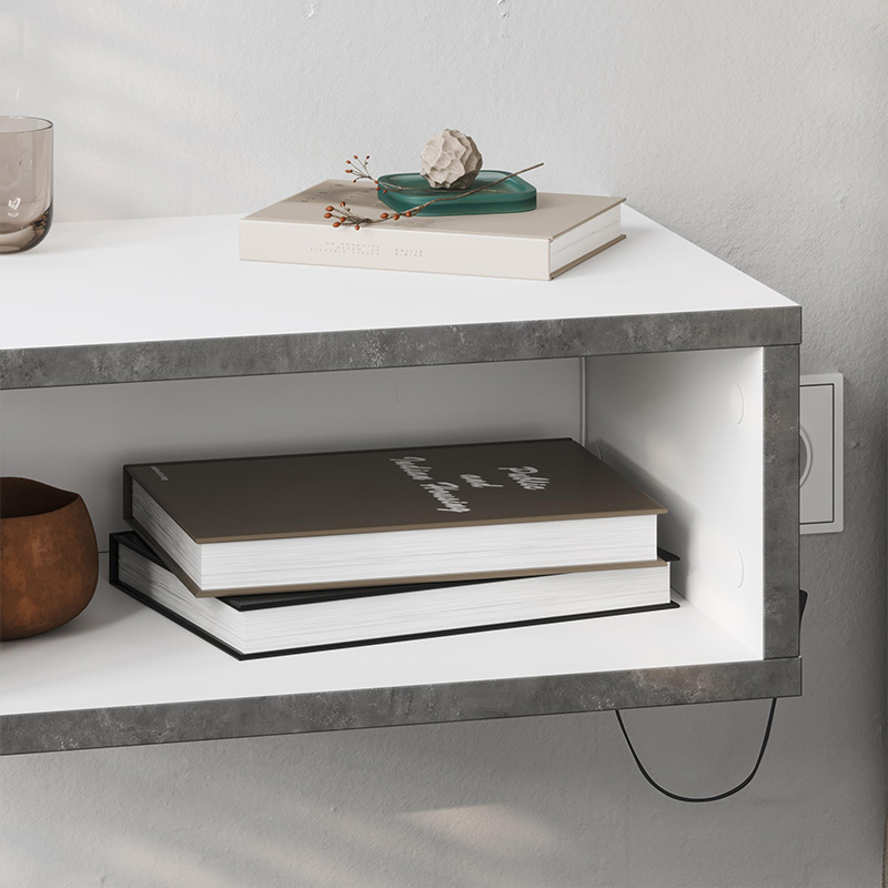 Κομοδίνο επιτοίχιο Brik Megapap με LED χρώμα λευκό - γκρι ρετρό 45x30x18εκ.