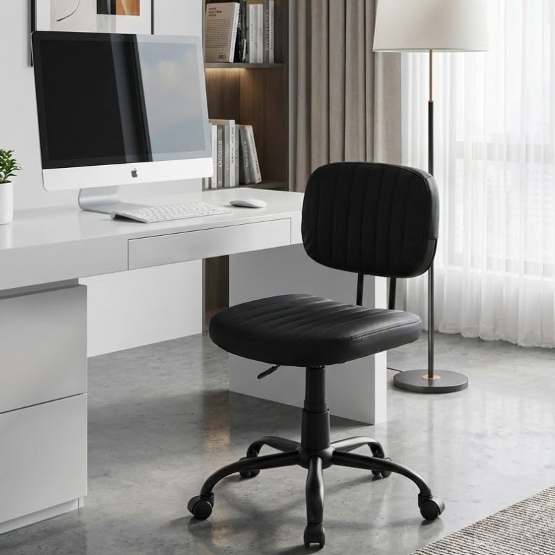 Καρέκλα γραφείου Romano Megapap από τεχνόδερμα χρώμα μαύρο 46x53x79/86εκ.