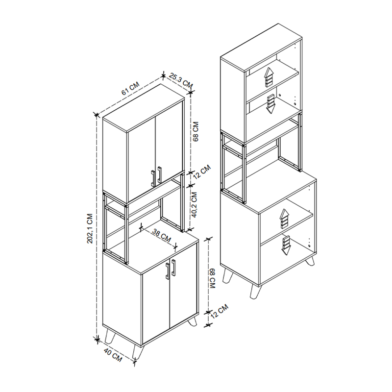 Έπιπλο κουζίνας Sedef Megapap χρώμα ανθρακί 61x40x202,1εκ. Έπιπλο κουζίνας Sedef Megapap χρώμα ανθρακί 61x40x202,1εκ.