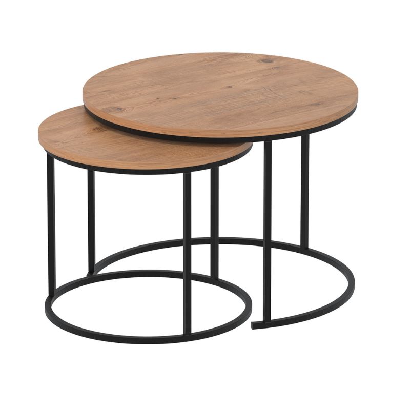 Τραπεζάκι σαλονιού σετ 2 τμχ Hilal Megapap χρώμα pine oak Ø66x49,5εκ.