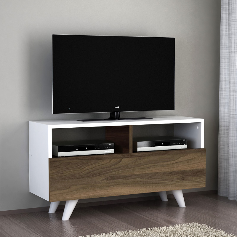 Έπιπλο τηλεόρασης Novela Megapap χρώμα λευκό - καρυδί 90x29,5x50εκ.