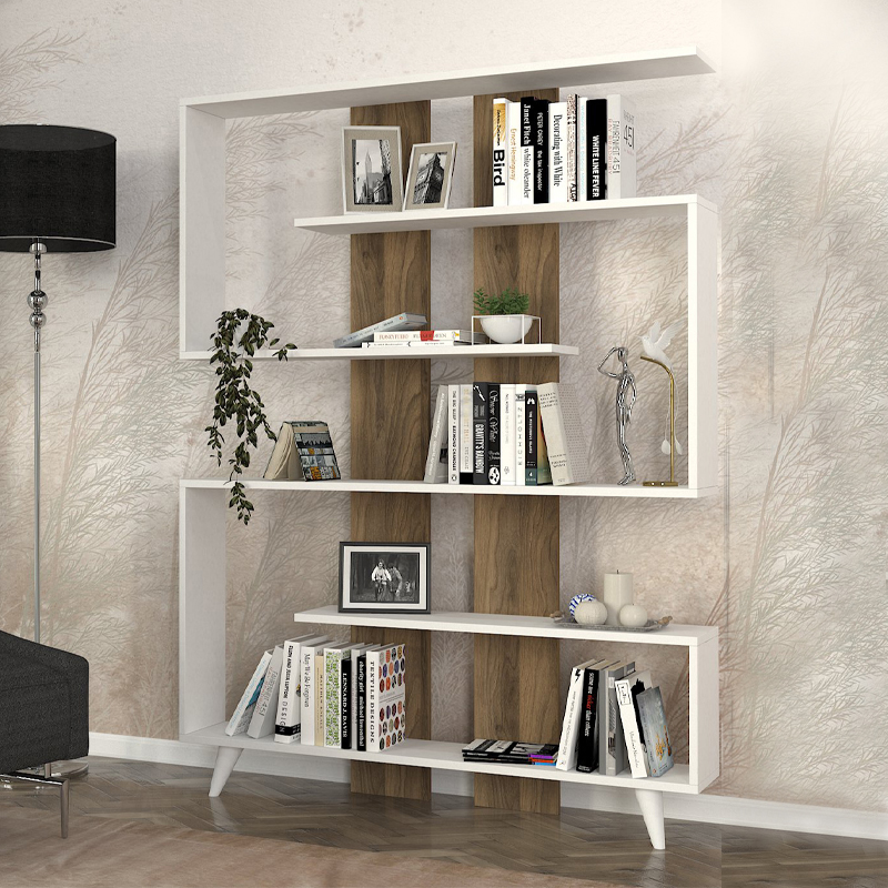 Βιβλιοθήκη Rain Megapap χρώμα λευκό - καρυδί 120x19,5x162εκ. Βιβλιοθήκη Rain Megapap χρώμα λευκό - καρυδί 120x19,5x162εκ.