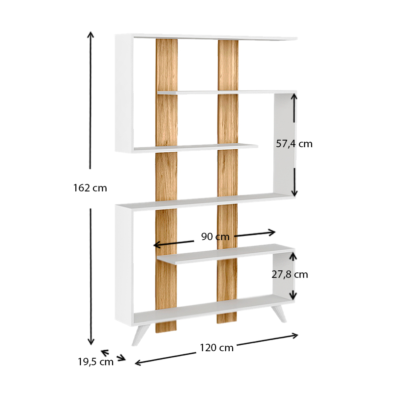 Βιβλιοθήκη Rain Megapap χρώμα λευκό - καρυδί 120x19,5x162εκ. Βιβλιοθήκη Rain Megapap χρώμα λευκό - καρυδί 120x19,5x162εκ.