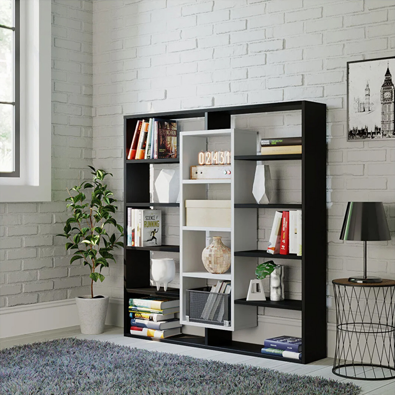 Βιβλιοθήκη Ample Megapap χρώμα μαύρο - λευκό 125x22x135,7εκ. Βιβλιοθήκη Ample Megapap χρώμα μαύρο - λευκό 125x22x135,7εκ.