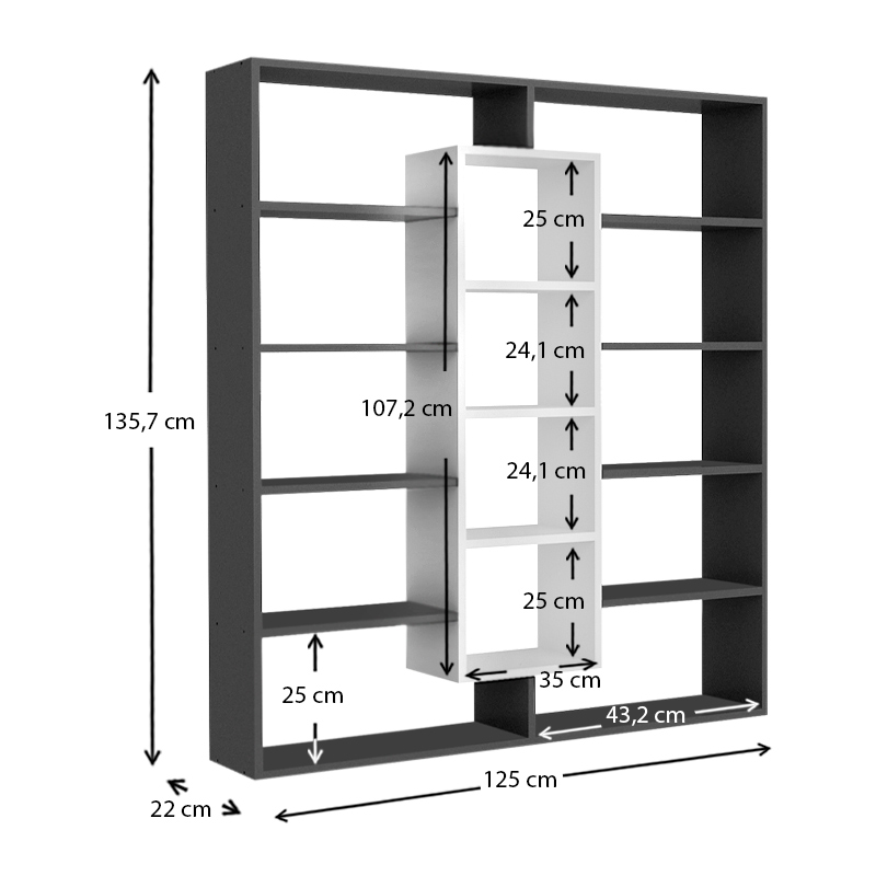 Βιβλιοθήκη Ample Megapap χρώμα μαύρο - λευκό 125x22x135,7εκ. Βιβλιοθήκη Ample Megapap χρώμα μαύρο - λευκό 125x22x135,7εκ.