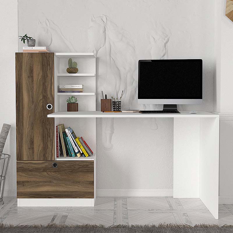 Γραφείο εργασίας Domingo Megapap χρώμα λευκό - καρυδί 149,5x60x120εκ. Γραφείο εργασίας Domingo Megapap χρώμα λευκό - καρυδί 149,5x60x120εκ.