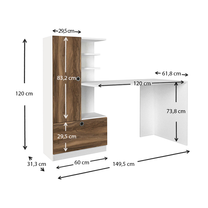 Γραφείο εργασίας Domingo Megapap χρώμα λευκό - καρυδί 149,5x60x120εκ. Γραφείο εργασίας Domingo Megapap χρώμα λευκό - καρυδί 149,5x60x120εκ.