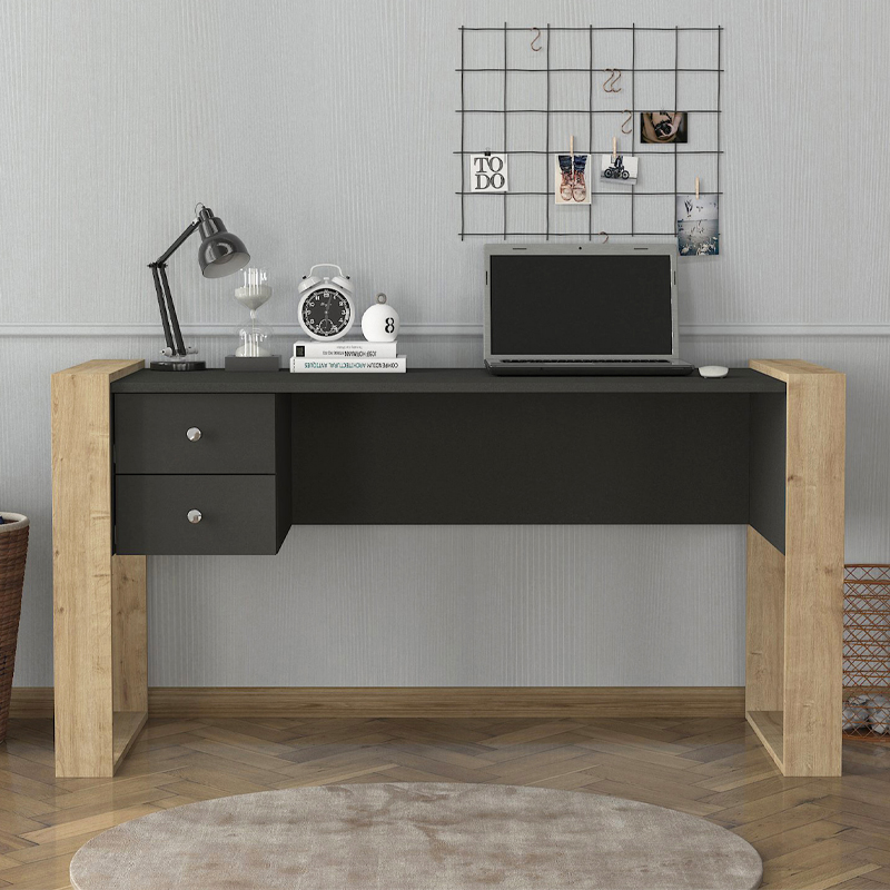 Γραφείο εργασίας Fernando Megapap χρώμα ανθρακί - sapphire oak 158,4x60x72,2εκ.