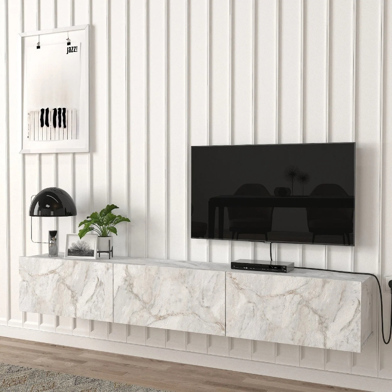 Έπιπλο τηλεόρασης επιτοίχιο Damla Megapap με LED χρώμα λευκό εφέ μαρμάρου 180x29,5x29,5εκ. Έπιπλο τηλεόρασης επιτοίχιο Damla Megapap με LED χρώμα λευκό εφέ μαρμάρου 180x29,5x29,5εκ.