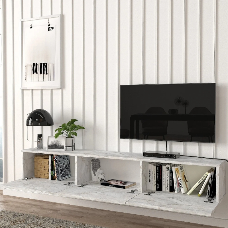Έπιπλο τηλεόρασης επιτοίχιο Damla Megapap με LED χρώμα λευκό εφέ μαρμάρου 180x29,5x29,5εκ. Έπιπλο τηλεόρασης επιτοίχιο Damla Megapap με LED χρώμα λευκό εφέ μαρμάρου 180x29,5x29,5εκ.