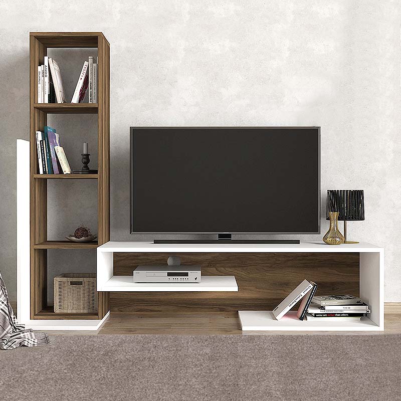 Σύνθεση τηλεόρασης Bend Megapap από μελαμίνη χρώμα λευκό - καρυδί 153,6x39x131εκ.