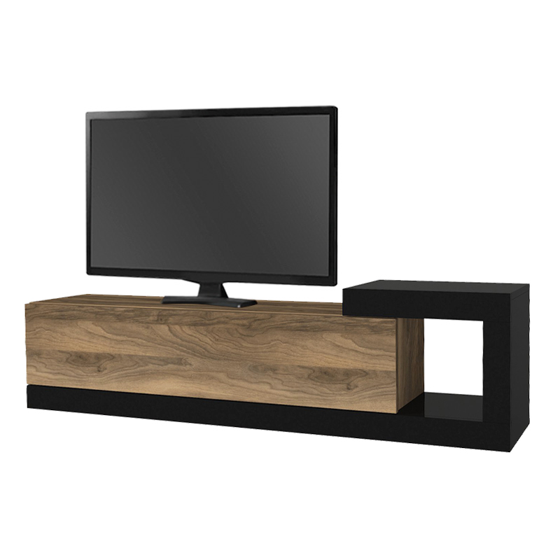 Έπιπλο τηλεόρασης επιτοίχιο Volare Megapap χρώμα καρυδί - μαύρο 150x29,6x38,6εκ.