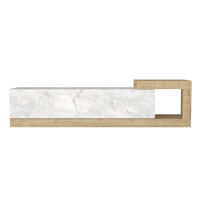 Έπιπλο τηλεόρασης επιτοίχιο Volare Megapap χρώμα λευκό εφέ μαρμάρου - sapphire oak 150x29,6x38,6εκ.