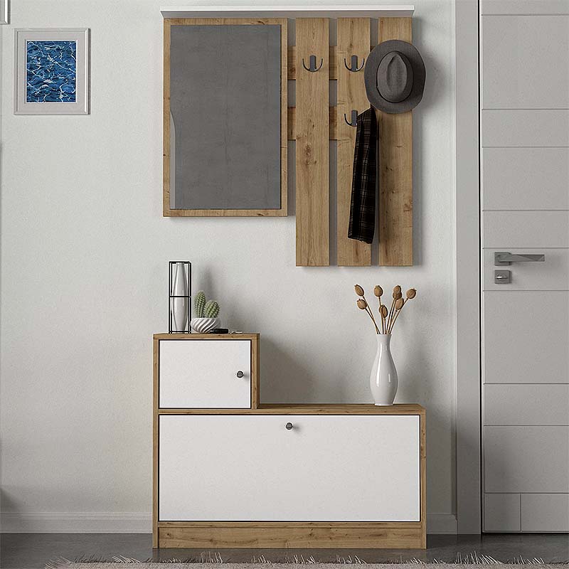 Έπιπλο εισόδου Galina Megapap από μελαμίνη χρώμα sapphire oak - λευκό 91,8x27x70εκ. Έπιπλο εισόδου Galina Megapap από μελαμίνη χρώμα sapphire oak - λευκό 91,8x27x70εκ.