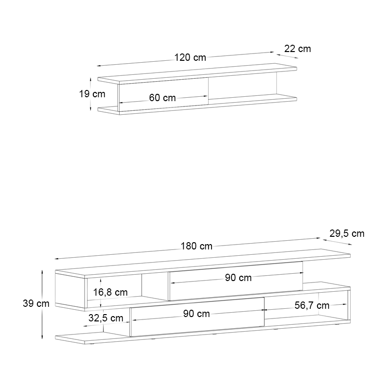Σύνθεση τηλεόρασης Manet Megapap με LED χρώμα sepet oak - ανθρακί 180x29,5x39εκ.