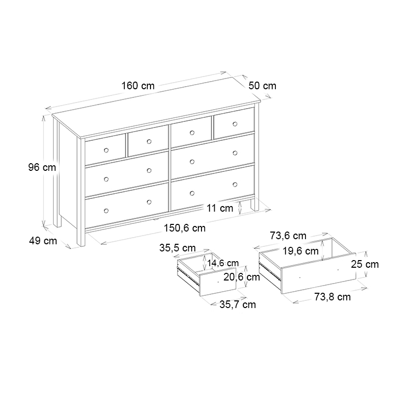 Συρταριέρα - Μπουφές Sabina Megapap χρώμα sepet oak 160x50x96εκ. Συρταριέρα - Μπουφές Sabina Megapap χρώμα sepet oak 160x50x96εκ.