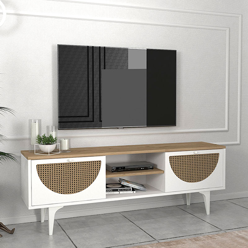 Έπιπλο τηλεόρασης Aureta Megapap χρώμα λευκό - sapphire oak 150x35x52,8 εκ. Έπιπλο τηλεόρασης Aureta Megapap χρώμα λευκό - sapphire oak 150x35x52,8 εκ.