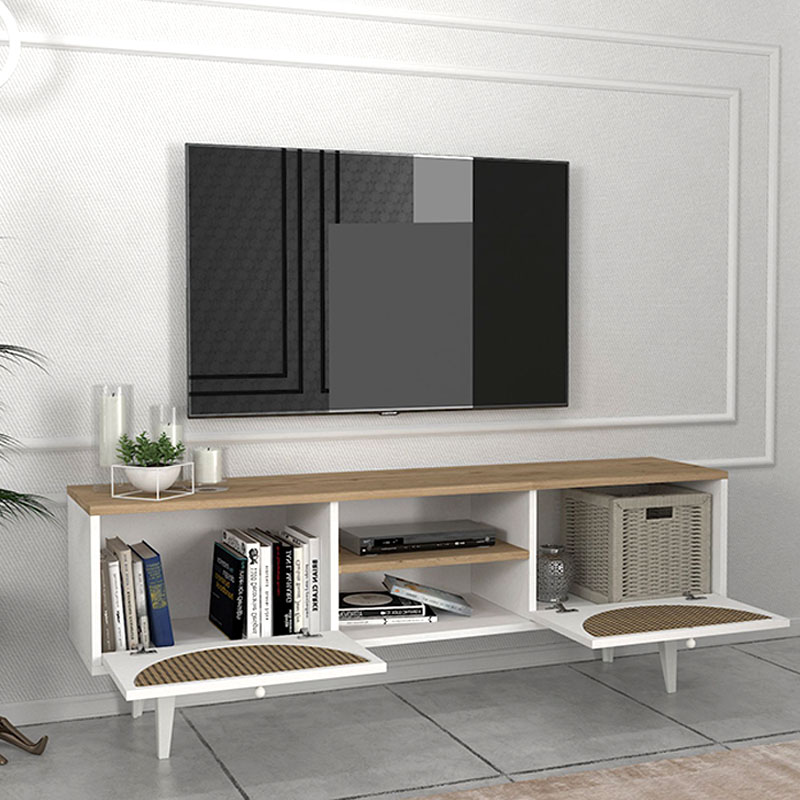 Έπιπλο τηλεόρασης Aureta Megapap χρώμα λευκό - sapphire oak 150x35x52,8 εκ. Έπιπλο τηλεόρασης Aureta Megapap χρώμα λευκό - sapphire oak 150x35x52,8 εκ.