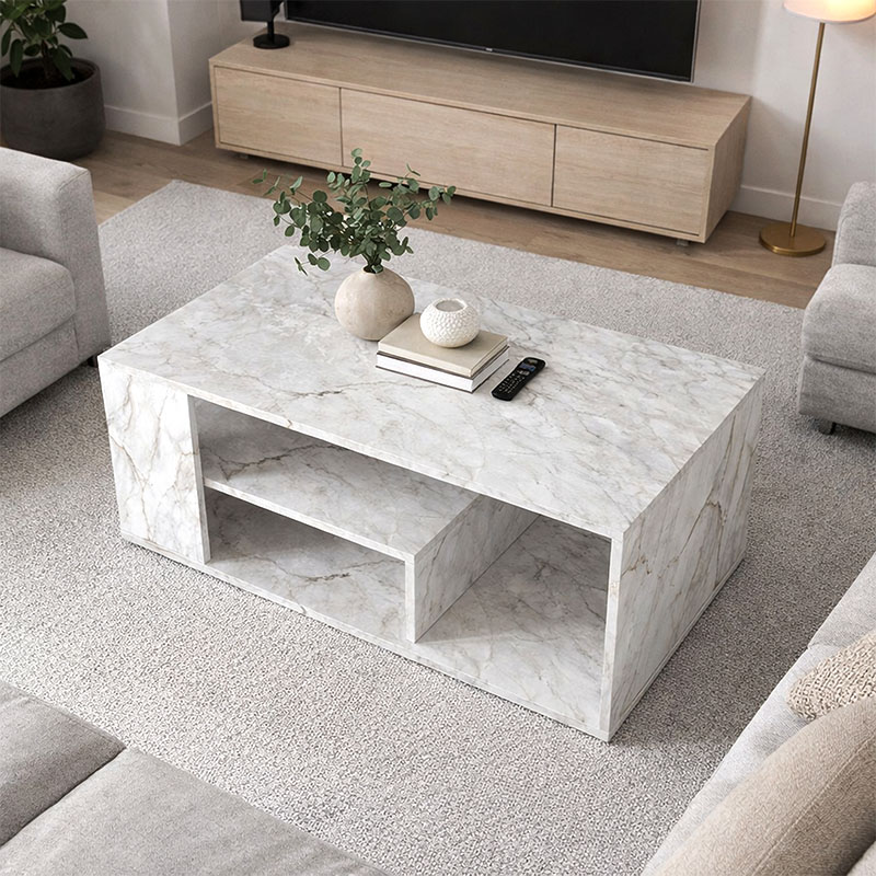 Τραπεζάκι σαλονιού Abdera Megapap χρώμα λευκό εφέ μαρμάρου 110x60x42εκ.