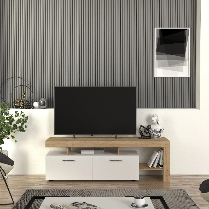Έπιπλο τηλεόρασης Acnes Megapap χρώμα λευκό - sapphire oak 160x40x53εκ. Έπιπλο τηλεόρασης Acnes Megapap χρώμα λευκό - sapphire oak 160x40x53εκ.